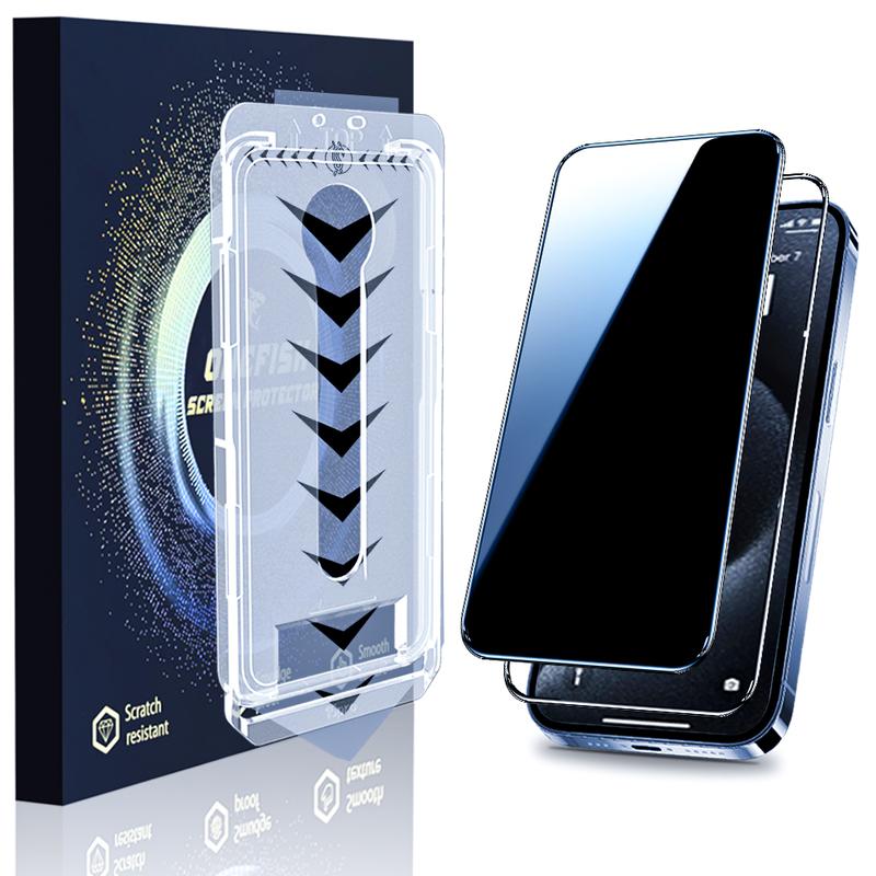 Privora 28 degree privacy screen protector packaging and tempered glass for iPhone