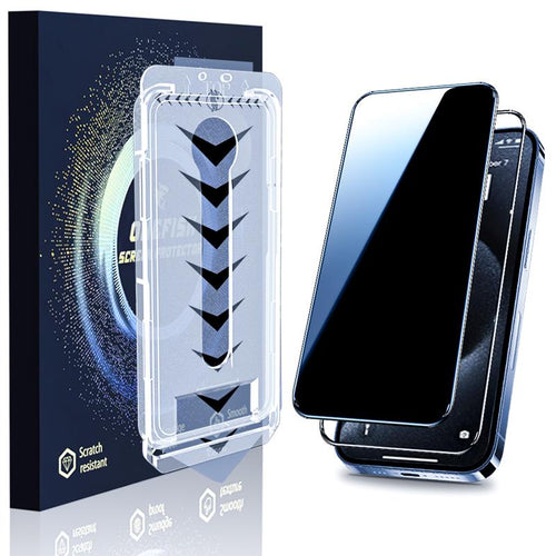 Privora 28 degree privacy screen protector packaging and tempered glass for iPhone