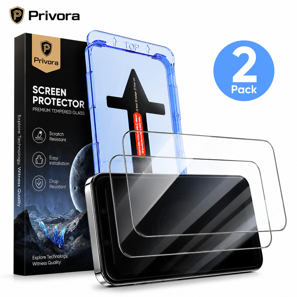 Privora HD Clear Privacy Screen Protector – Anti-Fingerprint Dust-Free Bubble-Free Glass, 2 Pack