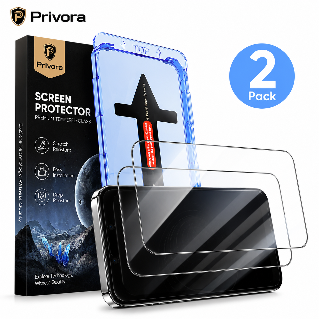 Privora HD Clear Privacy Screen Protector – Anti-Fingerprint Dust-Free Bubble-Free Glass, 2 Pack