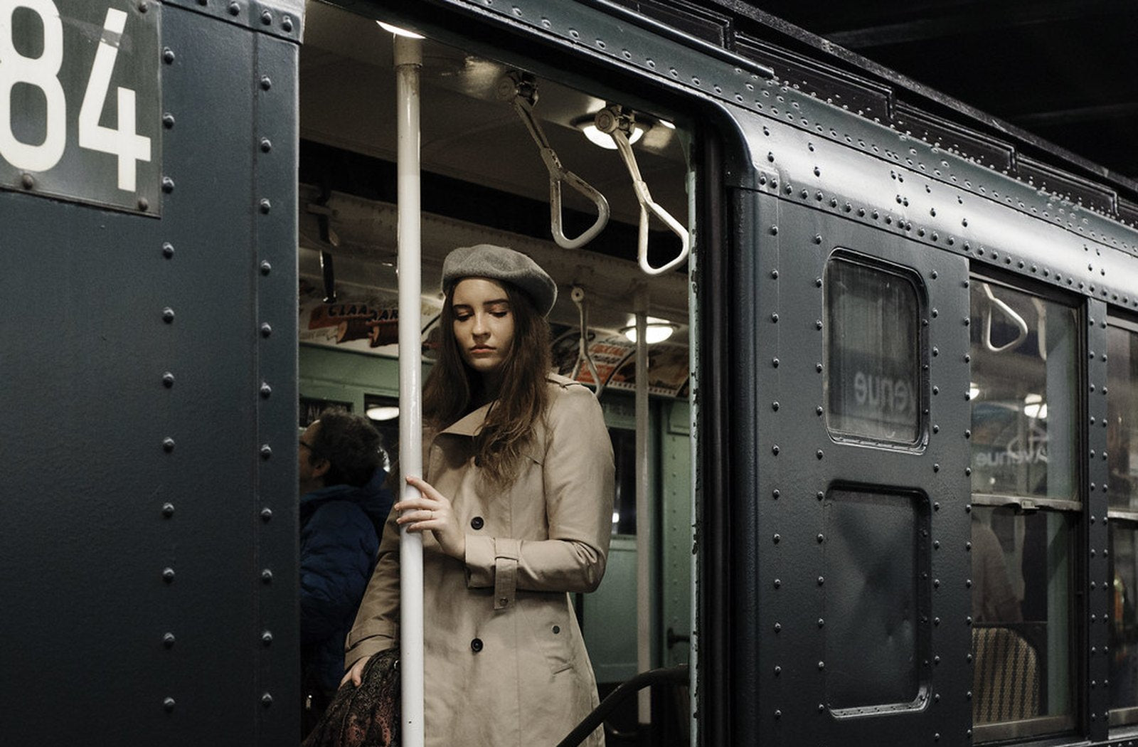 Real subway commute scene for phone privacy screen use